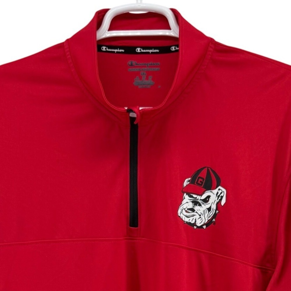 Champion Mens Georgia Bulldogs 1/4 Zip Pullover Red Performance Shirt 2XL UGA